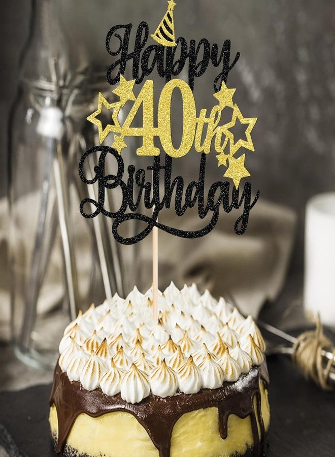 Confetti! Glittering 40th Birthday Cake Topper with Star Hat - Cheers to 40 Years! Fabulous Cake Decorations for Adults 40th Birthday & Anniversary Party Supply - Image 2